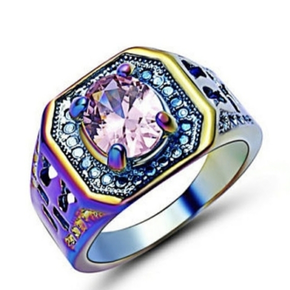 *Sale* New Pink Sapphire Rainbow Hematite Unisex Ring. - Picture 3 of 4